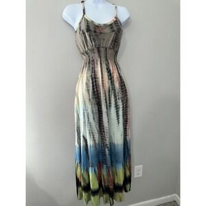LETARTE HANDMADE SPAGHETTI STRAP‎ TIE DYE FLOWY MIDI DRESS COVER UP EUC SIZE S